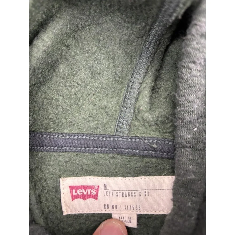 Levis Hoodie Mens Medium Pullover Sweatshirt Kangaroo Pocket Two Tone Green Blac